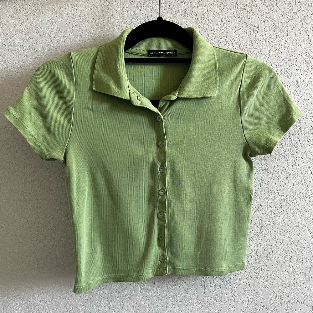 Brandy Melville green cropped polo